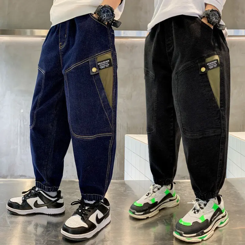 Quần Jean Phối Bo Chun Mạnh Mẽ, Nam Tính, Cạp Chun Cho Bé Trai quần  bò quần  dù quần  bò jeankids baggy  jeans quần  con jean be
