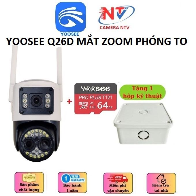   Tặng hộp Kỹ Thuật khi mua cam thẻ  CAMERA YOOSEE NGOÀI TRỜI Q26D 3 MẮT - ZOOM phóng to-XEM 2 KHUNG HÌNH-CHỐNG NƯỚC-XOAY 360 - HÌNH ẢNH RÕ NÉT - QUAY ĐÊM CÓ MÀU có Đèn Led Chụp Ảnh 