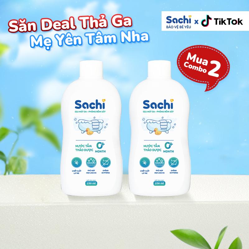 Combo 2 nước tắm thảo dược an toàn cho bé Sachi chai 250ml làm sạch nhẹ nhàng diu mát da, hạn chế mảng bám da đầu