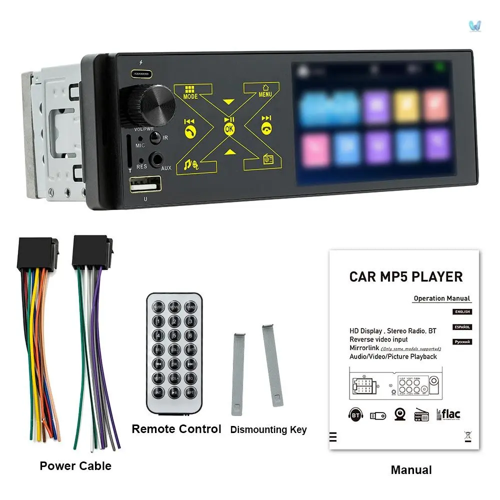 Bộ Thu Âm Thanh Nổi Trên Ô Tô, Máy Nghe Nhạc MP5 1 Din, Máy Thu FM BT 5.0 Màn Hình Cảm Ứng 4.1 '', Đèn Đầy Màu Sắc, Công Suất 60W, Thích Hợp Cho Xe Hơi