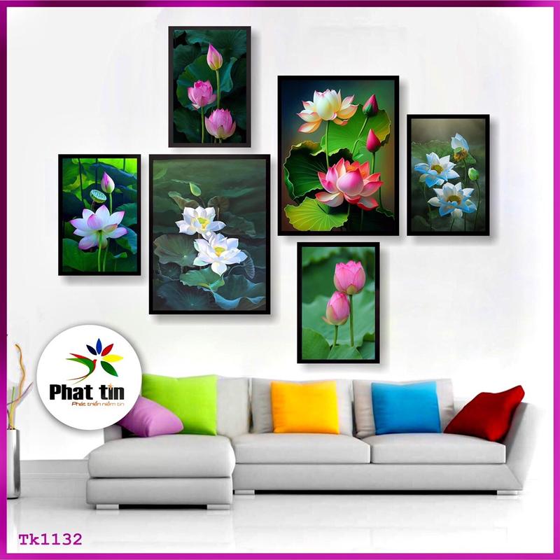 50 set tranh chủ đề hoa sen, tranh phật, hoa cúc, hoa hướng dương, hoa hồng, đồ decor phòng, tranh fomex dán tường dày 5mm, sẵn keo sau tranh, không cần khoan tường, tranh decor Phát Tín Treo Tường Phòng Khách