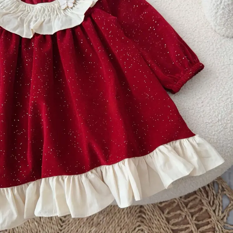 (7-17kg) váy công chúa nhung kim tuyến phối bèo +tag bướm điệu đà cho bé 2