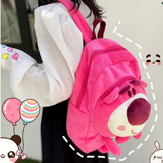 BaLô Gấu Dâu Lotso Size Lớn Đeo Vai Đi Học, Đi Chơi Màu Hồng Lông Mịn Siêu Dễ Thương Cá Tính Cao Cấp  Bền Backpack 5