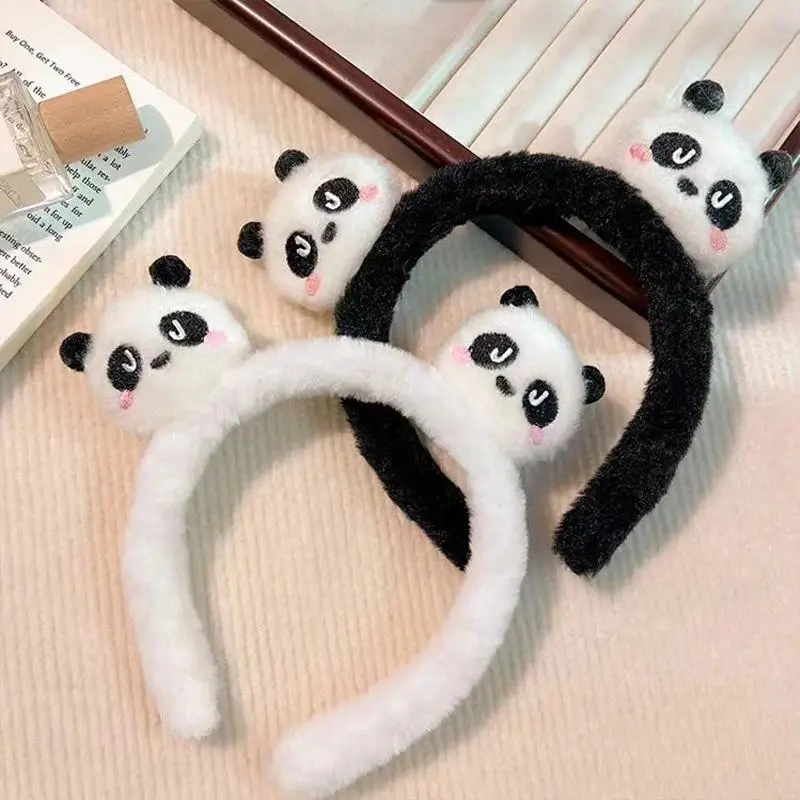 New Cute Panda Hair Bands Women Face Wash Special Non-slip Headband Cartoon Plush Wide Edge Headband Girls Hair Accessories