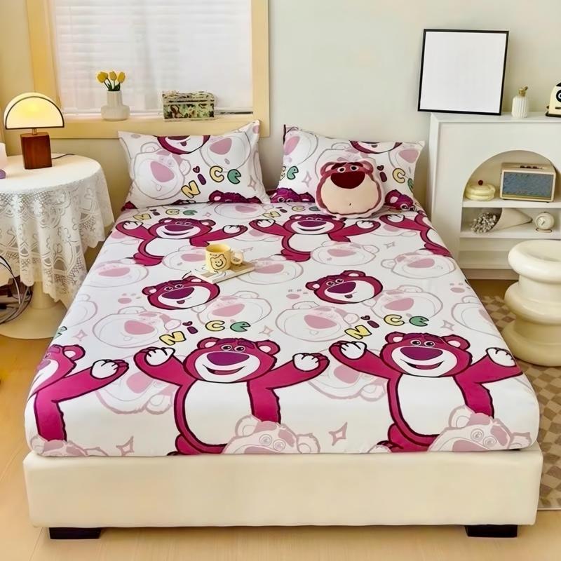 Bộ ga giường, Ga nệm gấu dâu ( 1 Ga bo chun kèm 2 Vỏ gối nằm), chất Vải Cotton Poly mềm, nhiều kích thước ga lựa chọn m2, m6, m8, 2m2