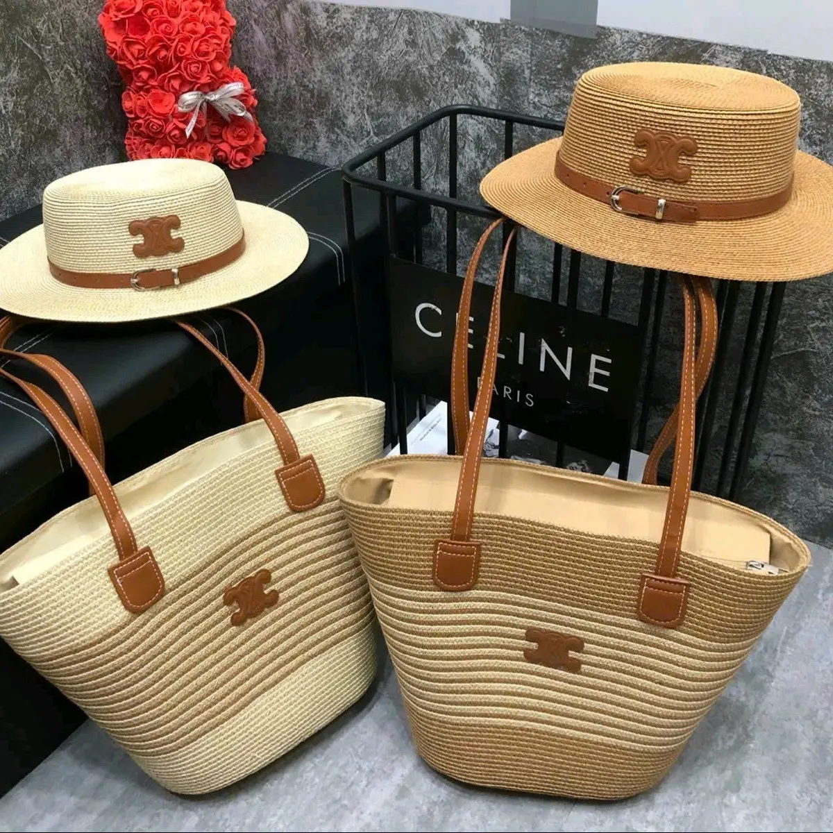 sét túi đi biển chất liệu cói mềm.combo tui và mũ siêu xinh