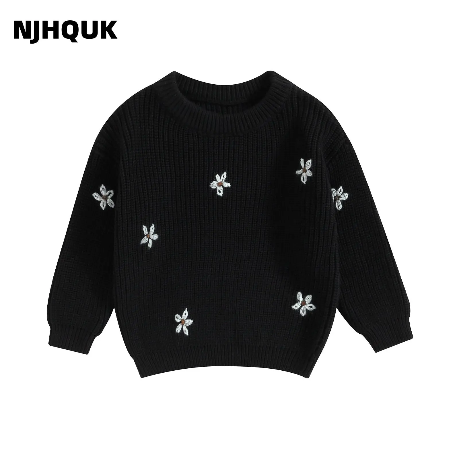 Baby Girl Sweater, Long Sleeve Crew Neck Flower Warm Knit Pullover