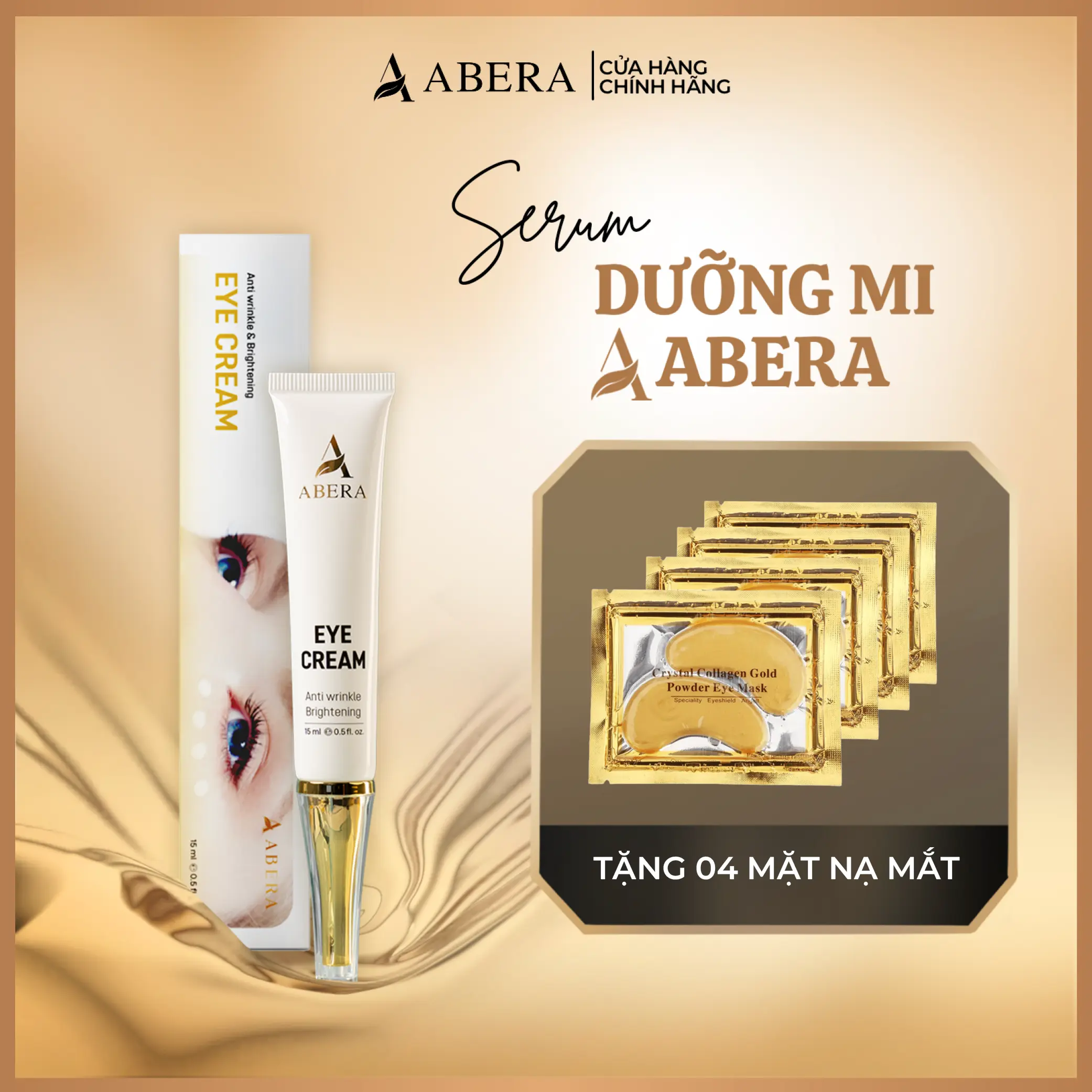 Kem Mắt Abera 15ml - Hỗ Trợ Cải Thiện Quầng Thâm Mắt - Tặng 4 Mặt Nạ Mắt Collagen Gold