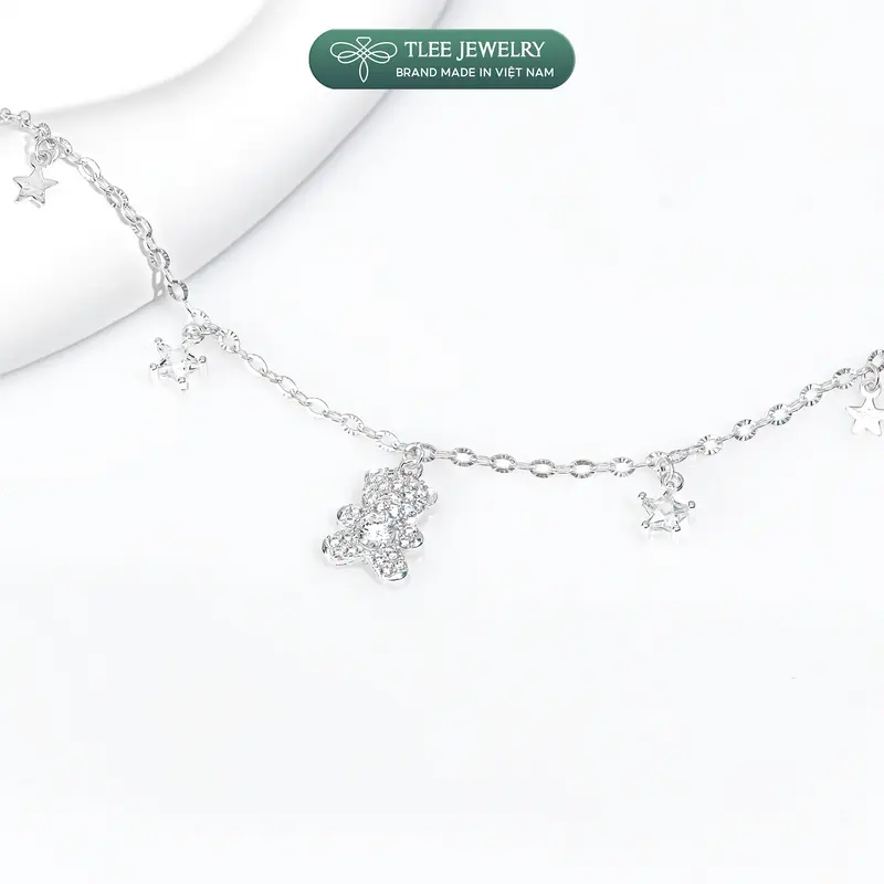 Lắc tay bạc nữ TLEE dây hoa mix charm ngôi sao treo măt gấu đính đá xinh xắn TLEEJEWELRY LT0226 3