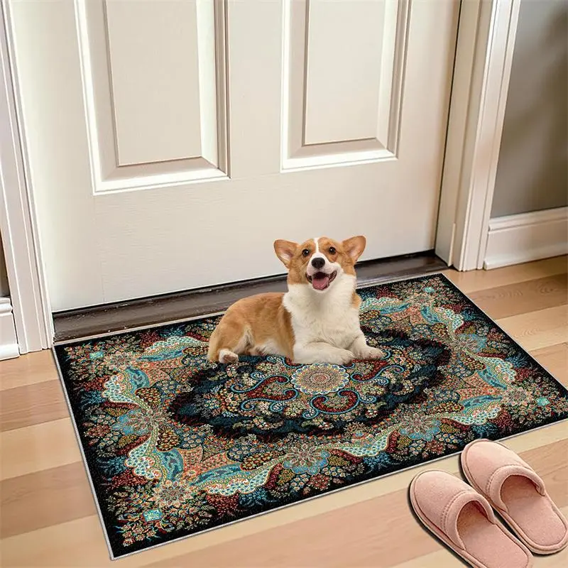 Floral Pattern Non-slip Pet Mat, 1 Count Colorful Printed Pet Floor Mat, Comfortable Pet Mat for Older Pets Or Pets with Joint Problems, Pet Supplies 0