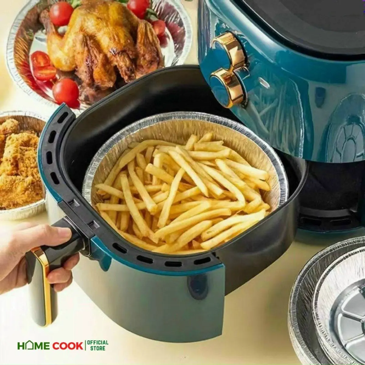 Set  Khay Giấy Bạc Lót Nồi Chiên Không Dầu, Đĩa Nhôm, Đĩa Giấy Bạc Đường Kính 22cm khay  giay