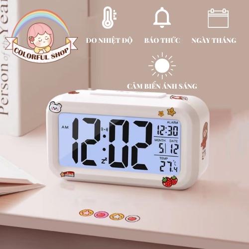 [Colorfulshop] Đồng Hồ Báo Thức Điện Tử Để Bàn Màn Hình LCD Đa Chức Năng Thời Gian Lịch Báo Thức Nhiệt Độ Decor Decor Phòng Treo Tường Trang Trí Nhà