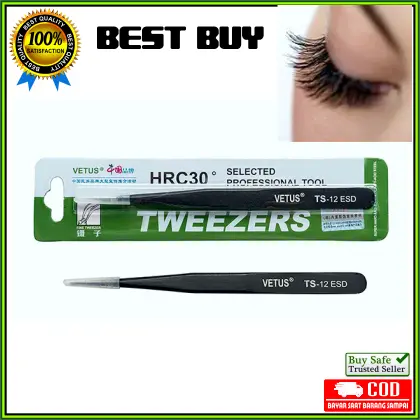 PINSET EYELASH Extension Tweezer bulu mata PINSET Bulumata LURUS Serbaguna VETUS Hitam Steel 1