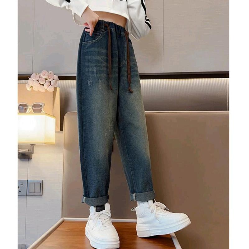 Baggypants Jeans Celana baggy anak perempuan Baggy Jeans Usia 6-12 tahun  Celana baggy Jeans anak Polos Low Waist Fashion 10-11 tahun snowhitam bawahan Kulot 6