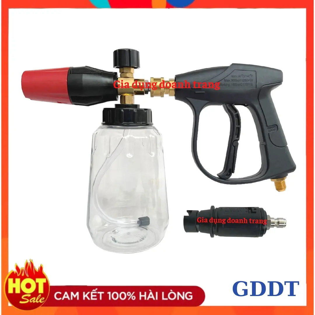 Bộ sún.g xịt bọt tuyết rửa xe dung tích 1L lắp máy rửa xe áp lực cao, phụ kiện máy rửa xe (BÌNH TRONG)