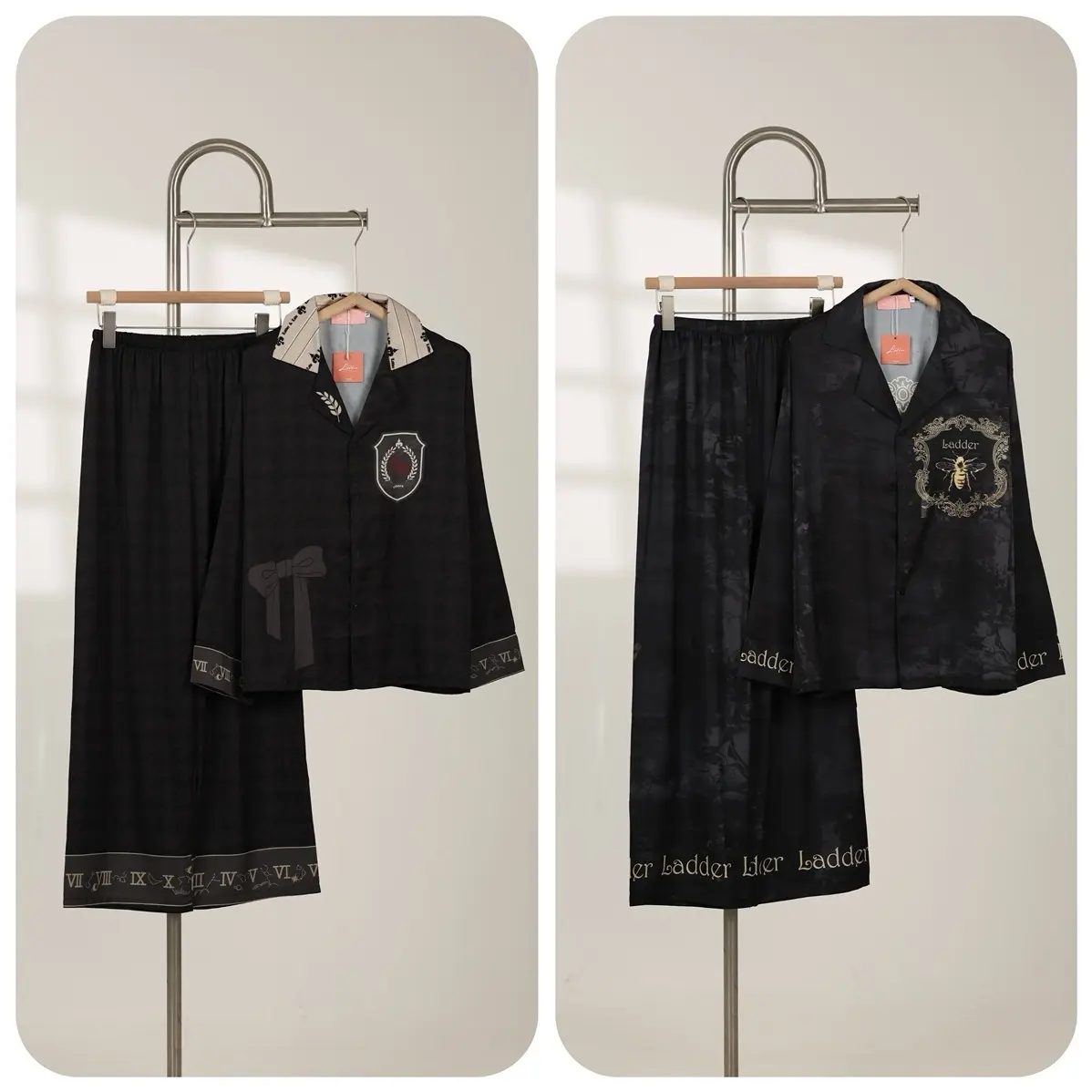 Bộ pijama (không túi ) quần dài tay dài đen Ong & dích dắc Nơ Ladder  ( bộ ngủ ladder)   bộ ngủ Ládder - pyjama women