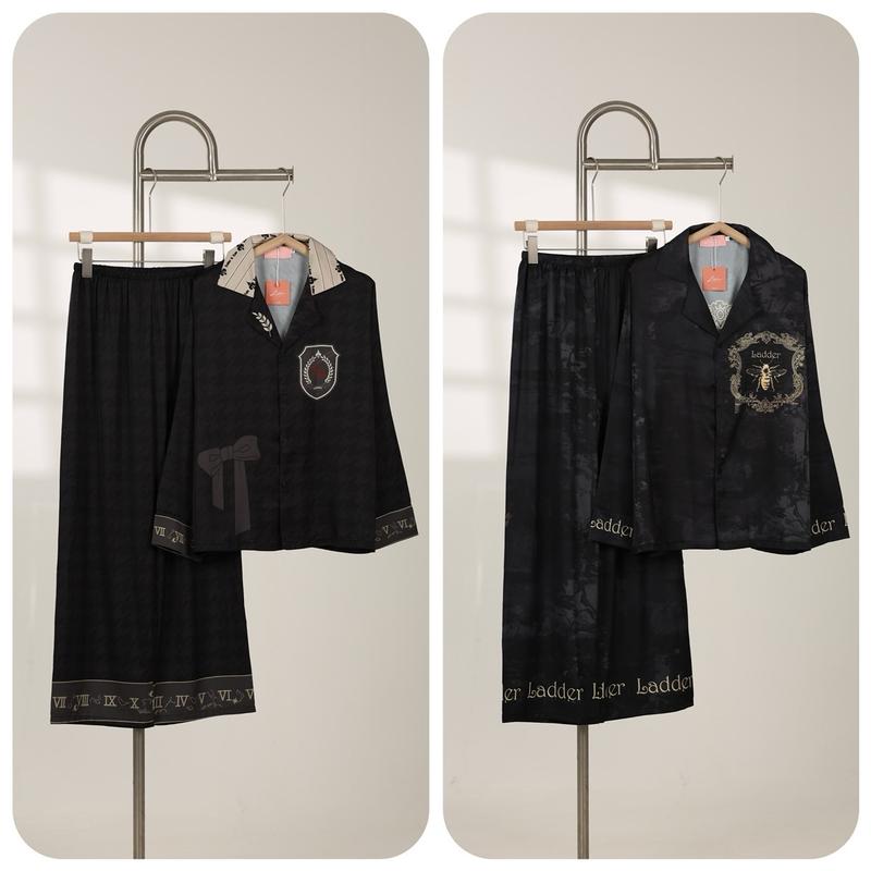 Bộ pijama (không túi ) quần dài tay dài đen Ong & dích dắc Nơ Ladder  ( bộ ngủ ladder)   bộ ngủ Ládder - pyjama women