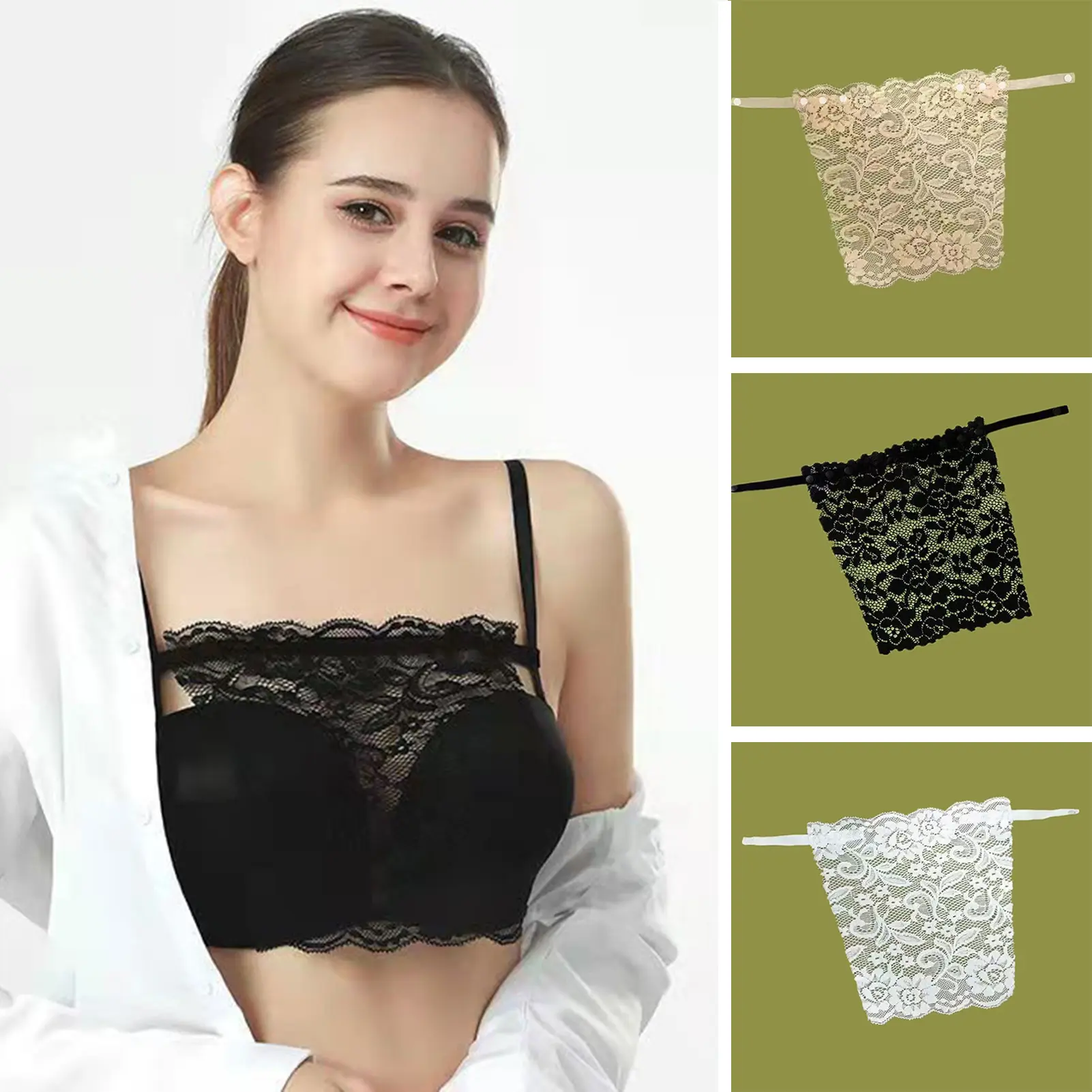Chèn áo ngực, áo ống, thoáng khí, trang trí ren, chống trượt, chống lộ, đồ lót, lớp phủ ngực, bảng điều khiển Khiêm Tốn có thể được mặc bên trong quần áo