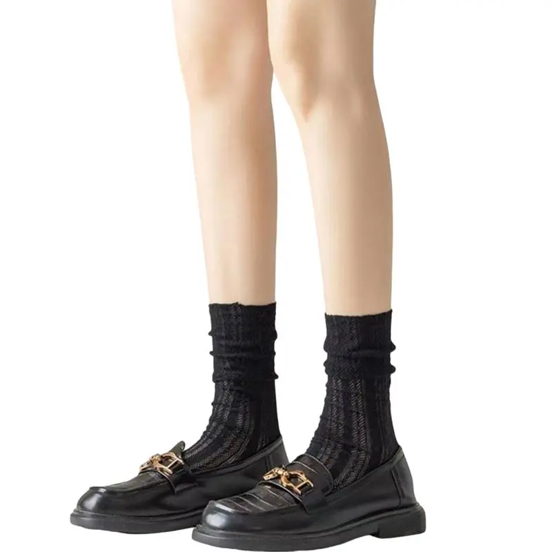 Women Breathable Tube Socks Solid Color Cable Crew Socks Cute Elastic Walking Socks for Clothing Accessory