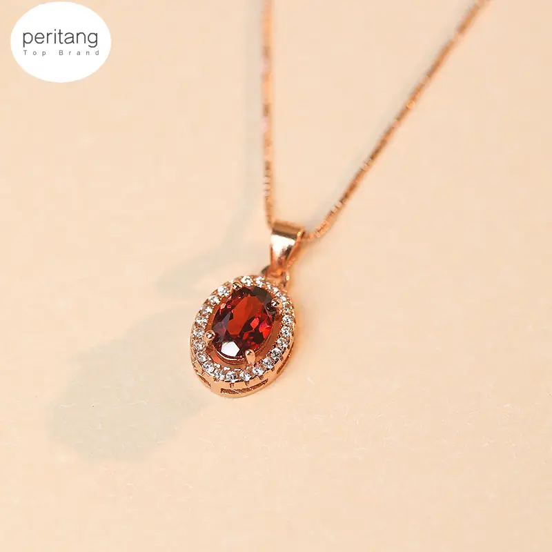 Retro Imitation Natural Pigeon Blood Garnet 5x7mm Inlaid Silver Necklace Simple Rose Gold Plated Pendant Chain Fashion Jewelry