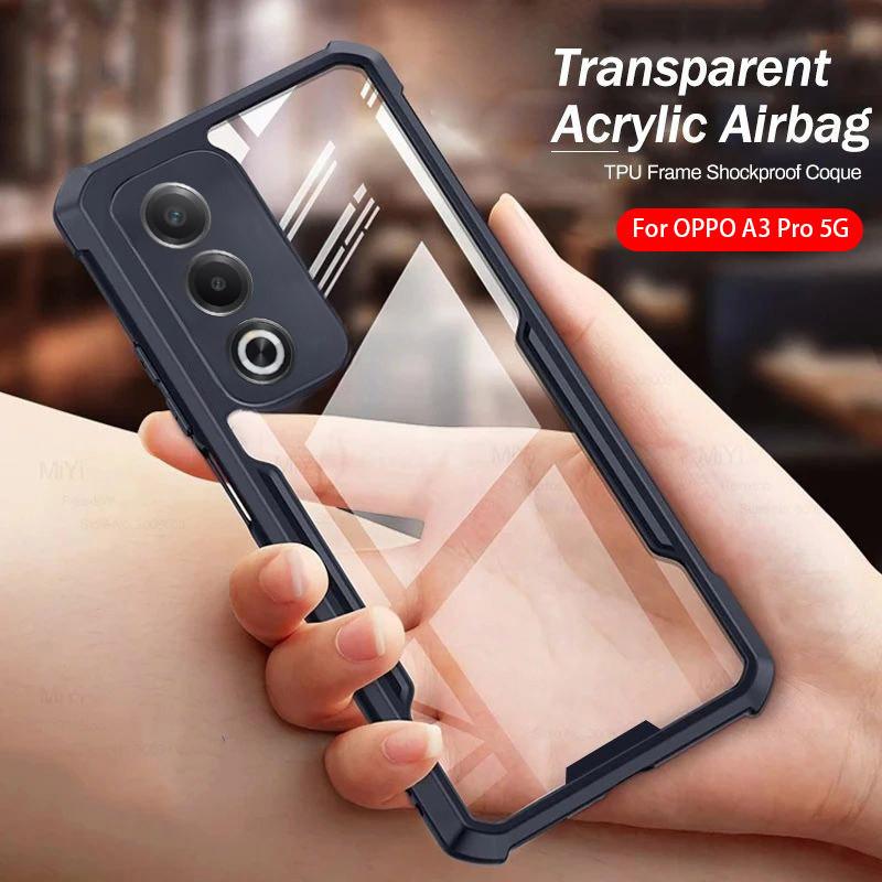 Product Introduction of OPPO A3 Pro 5G 2024 Shockproof Case For OPPO A3Pro A 3 OppoA3 5G 2024 Phone Casing Back Cover Clear View Transparent Acrylic Shockproof Bumper Soft TPU Edge All Include Anti Drop 1