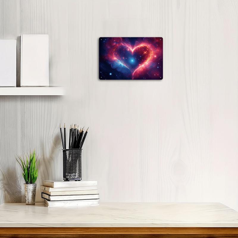 Room Decor 1pc, "Romantic Valentine'S Day, Starry Sky, Couples" Abstract Style Painting Metal Decorative Sign, Holiday Wall Decor, 8 * 12 Inches, Valentine'S Day Decorative Gift - Suitable for Festive Aluminum Foil Carved Decorations for Home Living Room, 3