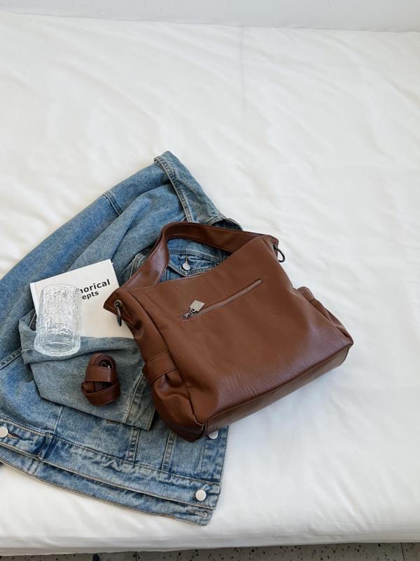 Women's Solid Large Capacity Tote Bag, Fashionable Casual Shoulder Bag for Work & Daily Used, Casual Trendy Versatile High-quality Daily Commuting Bag, Girl Fashionable Shopping Bag 7