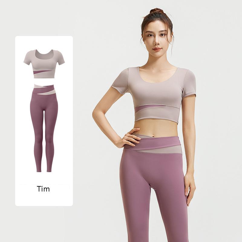Bộ Quần Áo Tập Gym Yoga Nữ Ngắn Tay Có Mút Ngực , Đồ Tập Thể Thao Nữ Chất Thun Lạnh Co Giãn - GL18 9