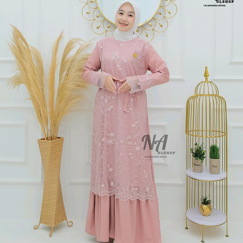 Gamis terbaru Brokat  Motif tile bordir SABRINA DRESS elegan simple cantik ukuran L XL XXL JUMBO 6