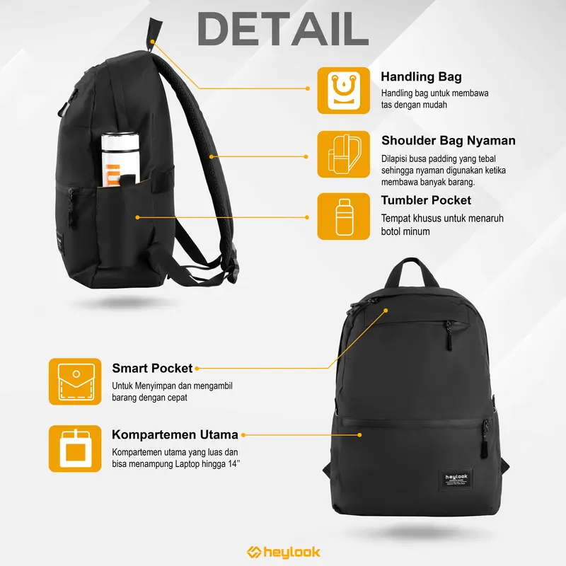 HEYLOOK Tas Ransel Laptop ELLITE Waterproof Backpack Pria Tas Leptop 14 - 15inch Tas Sekolah Tas Kuliah Tas Punggung Tas Kerja Cowok Terbaru 5
