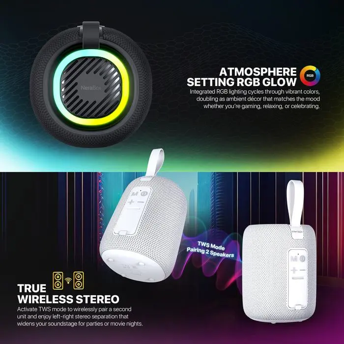 Speaker FANTECH BS157 Nerabox Portable Speaker Bluetooth 5.4 TWS Mode Battery 1200 mAh Hi-Fi Audio Wireless Super Bass Driver 57mm RGB Lighting