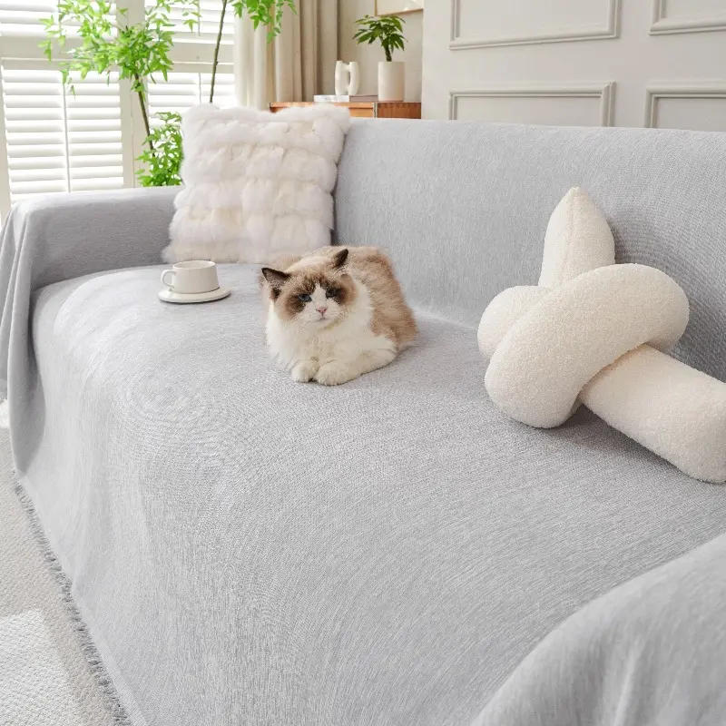 Soft Plain Chenille Fabric Sofa Cover with Tassel Throw Blanket Multi-Purpose Blanket Sofa Decorative Slipcover Dust Cover on Sofa Plane Blankets