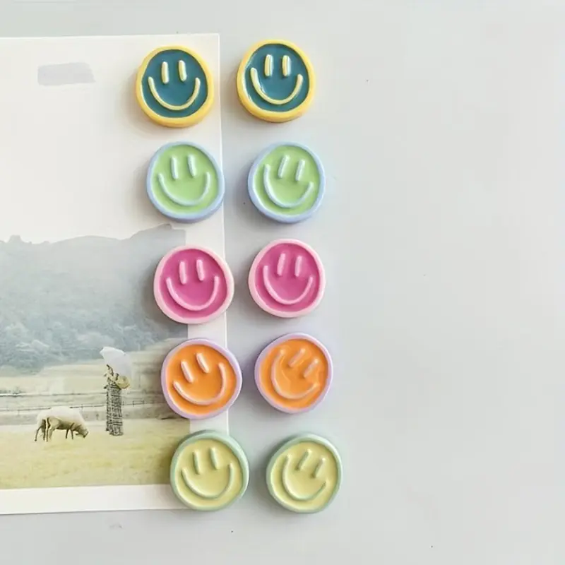 Room Decor Smiling Face Design Fridge Magnet, 10pcs Random Color Cute Whiteboard Magnet, Decorative Magnet for Refrigerator and Whiteboard, Summer for Gift 1