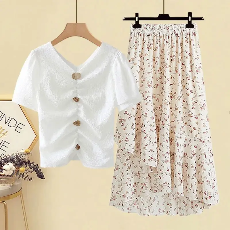 Quần Áo Nữ Ngoại Cỡ, Áo Phông Voan Thanh Lịch Bó Sát, Váy Cạp Cao, Bộ Hai Mảnh, Thích Hợp Cho Cô Gái Mũm Mĩm Và 100kg, Trang Phục Mùa Hè, Năm 2025, HK