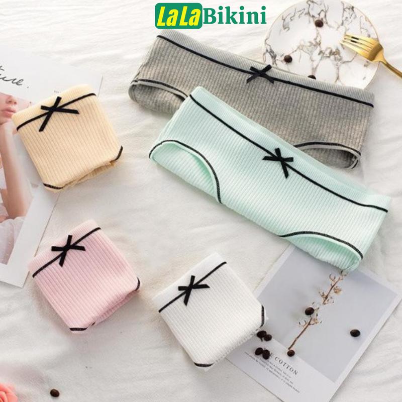 COMBO 5 Quần lót nữ cotton gân tăm phối viền đen đính nơ xinh chip kháng khuẩn thoáng mát Women 1
