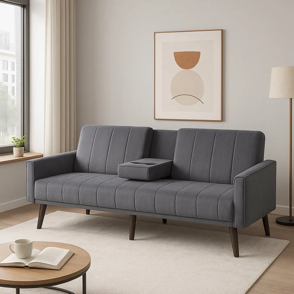 Chimme Velvet Sofa Bed (Color: Black, Gray)