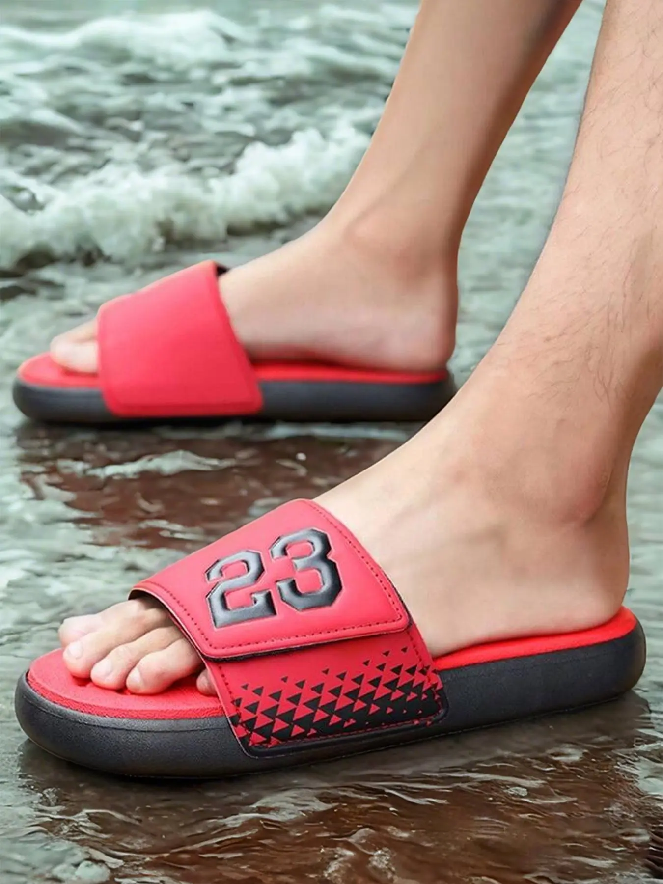 Men's Letter Print PU Leather Beach Sandals, Casual Comfortable Slippers for Outdoor Beach, Breathable Non-slip Slippers for Men