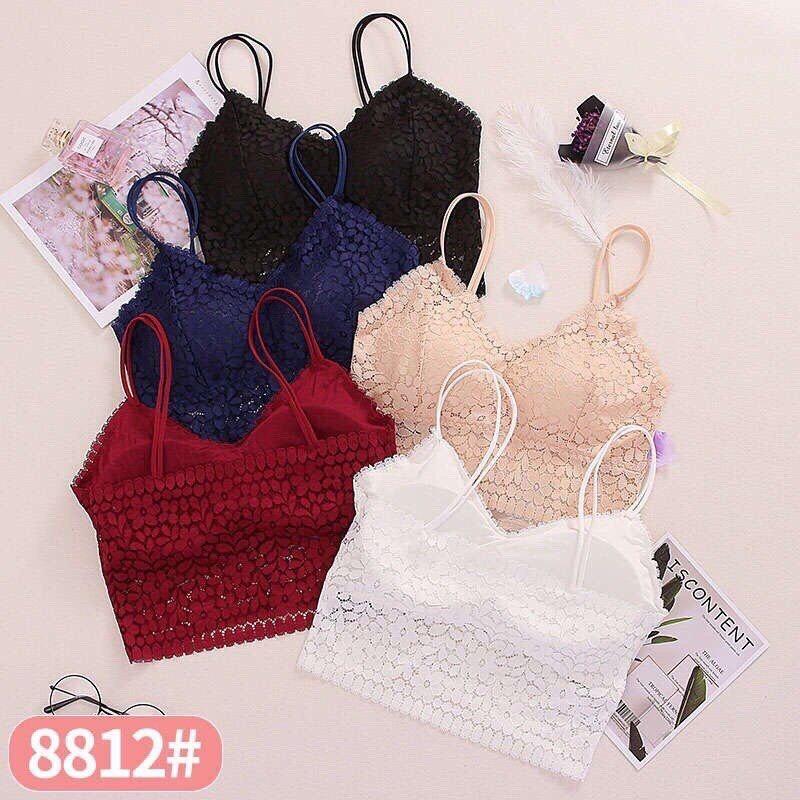 Áo Lót Bra Ren Hoa 2 Dây Chất Đẹp 8812 Nữ Women Top Nhung Viền Ren