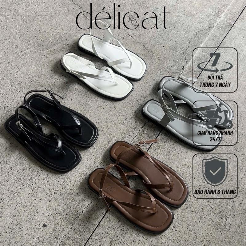 Form dài lùi size Giày sandal nữ Délicat quai xỏ ngón phối quai hậu xinh xắn D197