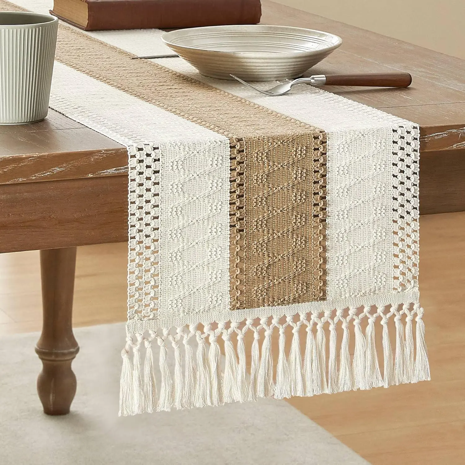 Bohemian Style Table Runner, 1 Count Colorful Striped Pattern Tablecloth, Table Decoration Supplies for Home Kitchen Dining Room
