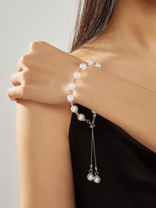 Faux Pearl Decorated Adjustable Strap Bracelet, Fashionable Jewelry for Women & Men, Trendy All-match & Exquisite Jewelry for Birthday Gift 2
