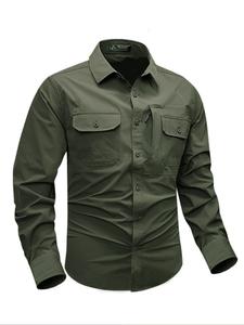 Camisa táctica de manga larga para hombre de secado rápido, ropa de trabajo al aire libre con múltiples bolsillos, cuello y frente con botones, estilo militar con elástico