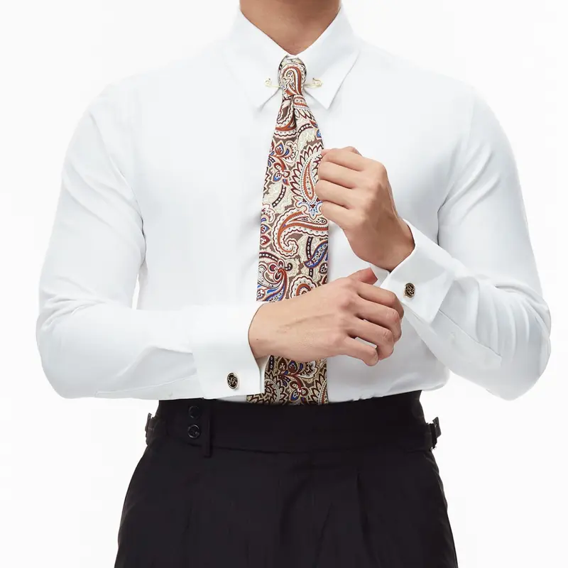 Áo Sơ Mi Nam Trắng Dài Tay Nam Cao Cấp Harold Collar Pin Cufflinks Công Sở Thanh Lịch, Slimfit Tôn Dáng 1