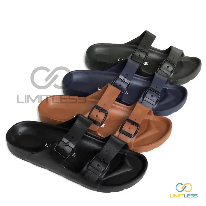 Sandal Pria 2 Strap Kasual Kekinian Dalam Ruangan Luar Ruangan Sendal Open Toe Karet Empuk Modis 1