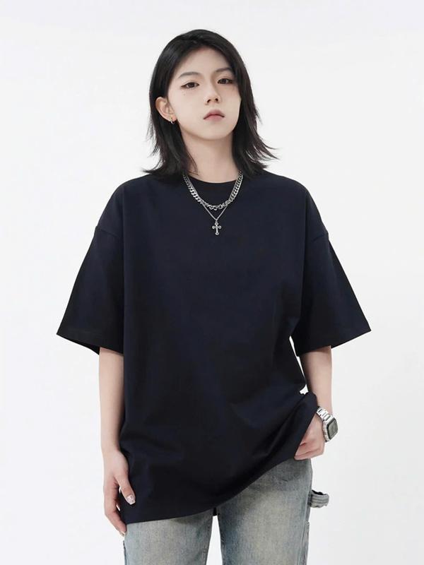 Top Áo phông trơn ngắn tay oversize unisex basic 260gsm cotton chất liệu co giãn 4 chiều 100% mịn không xơ form rộng full màu nam nữ  Women cổ tròn đơn giản, thun trơn thiết kế dễ phối đồ thoáng mát nhẹ mềm mịn thấm hút mồ hôi phông tay lỡ trắng đen 1
