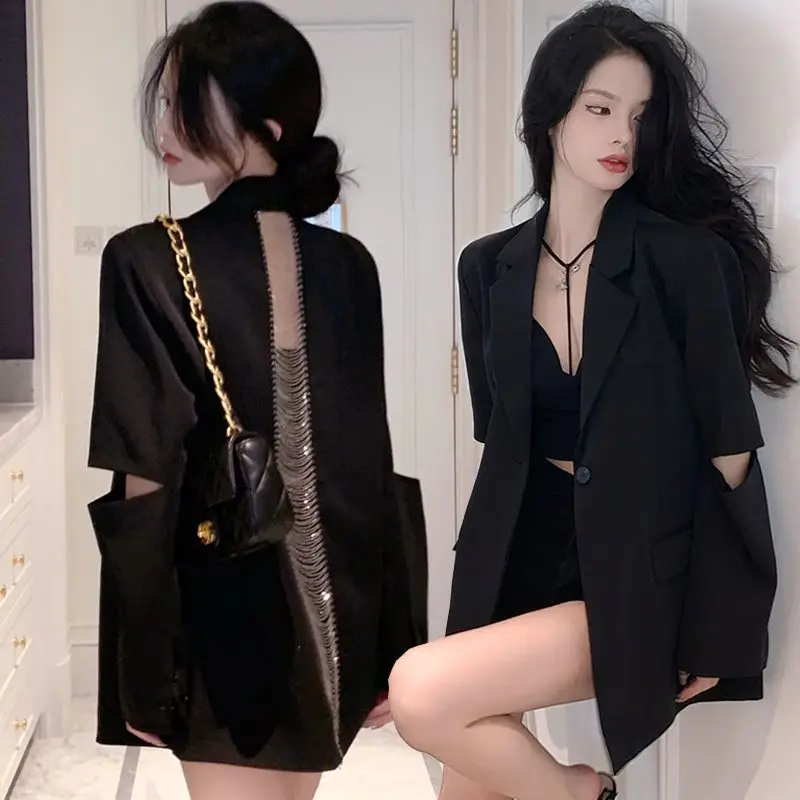 Backless Blazers Women Casual Korean Style Ladies Temperament Solid All-match Fashion Loose Chic Ins Vintage Ulzzang Streetwear Womenswear Coats