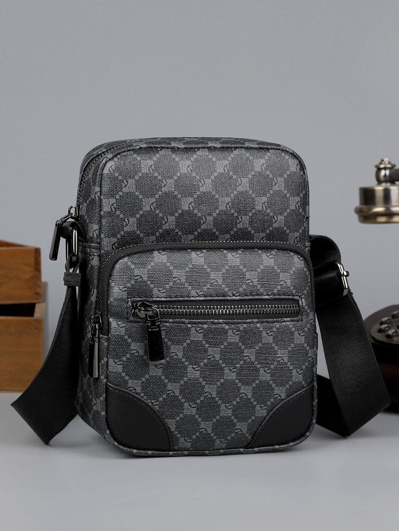 Product Introduction of Men's Casual Geometric Pattern Zipper Crossbody Bag, Fashionable Shoulder Bag for Daily Used, Casual Trendy Versatile High-quality Daily Commuting Bag, Compact Sling Purse 14