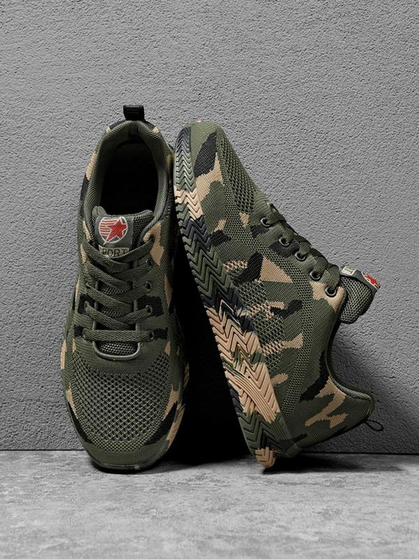Men's Random Camo Print Lace up Low Top Sneakers, Casual Sporty Breathable Running Shoes for Outdoor Workout, Male Round Toe Work Shoes 2