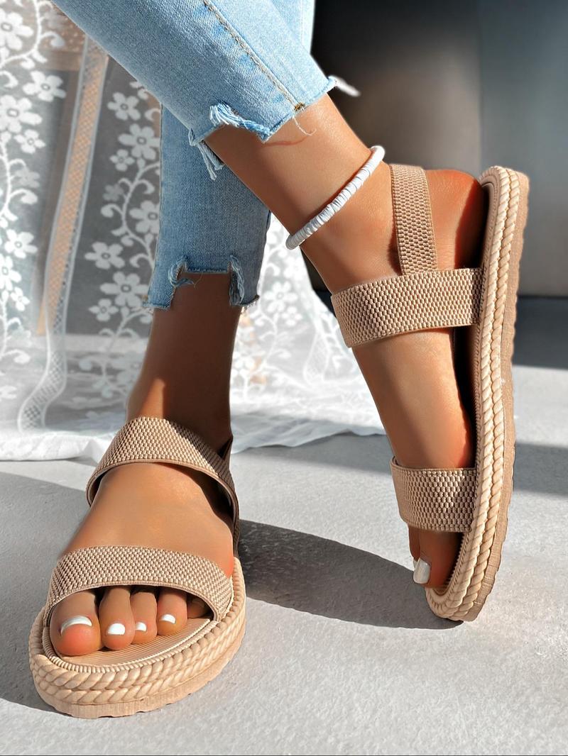 Product Introduction of Women's Fashionable Plain Color Espadrilles Sandals, Casual Comfortable Flat Sandals for Summer, Lightweight Breathable Shoes for Daily Wear 3