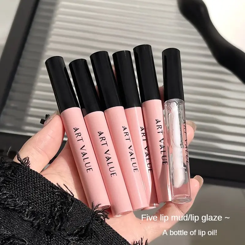 Bộ Son Kem, GIÁ TRỊ NGHỆ THUẬT, 6 CÁI, Với Vòng Cổ, Bóng Nước Mịn, Bùn Môi Lì Sương Nhung, Không Thấm Nước Và Lâu Trôi, Giữ Màu, Dầu Dưỡng Môi, Bộ Trang Điểm 1
